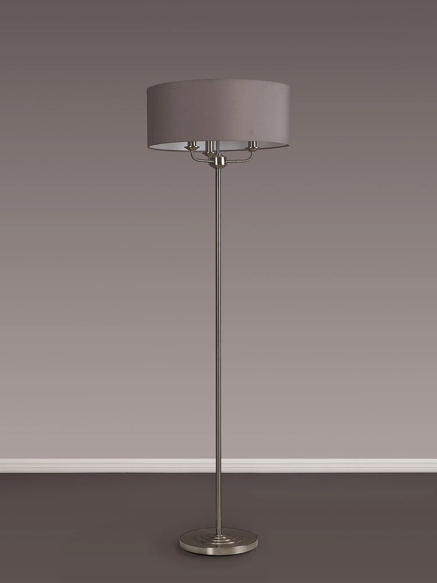 Banyan 45cm 3 Light Floor Lamp Satin Nickel; Grey DK0934  Deco Banyan SN GR